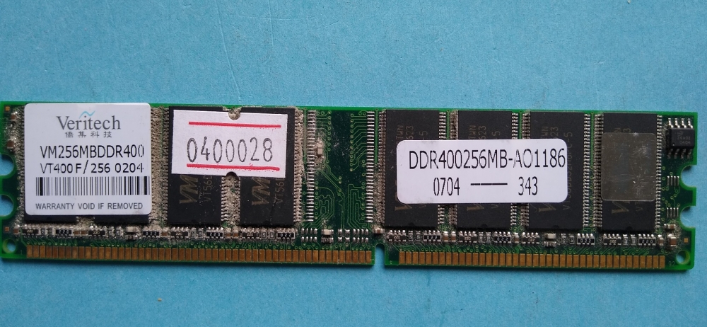 256Mb Veritech VM256MBDDR400 - 184pin 8chip CL3 PC3200 DDR 400MHz Desktop Memory | A1 Used Systems – Computer Parts, Repair Services